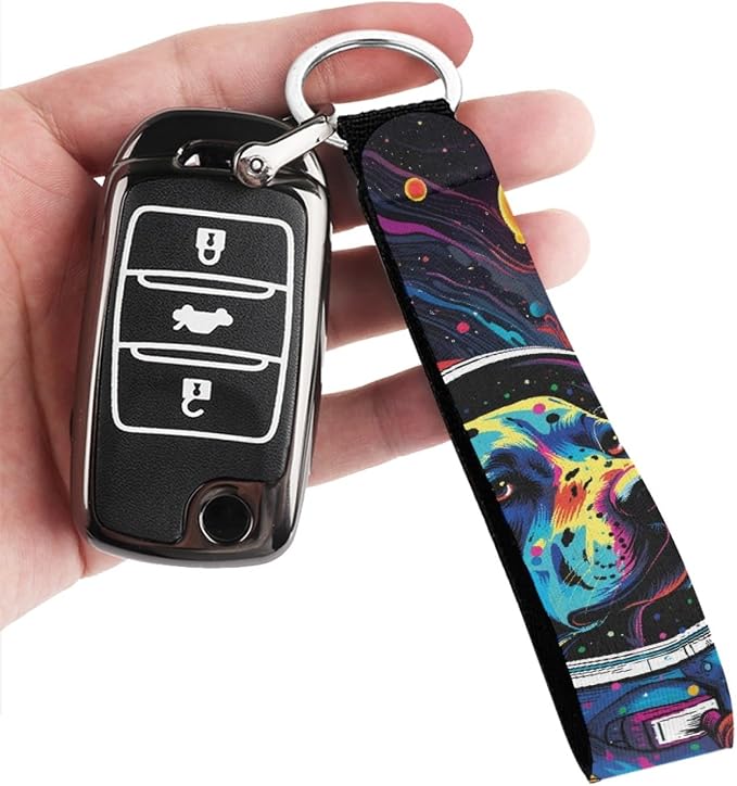 Howilath Psychedelic Astronaut Labrador 10pcs Car Front Seat Covers/Steering Wheel Cover/Seatbelt Pads/Keychain/Armrest Cushion/Coasters Vehicle Seat Protector Accessories