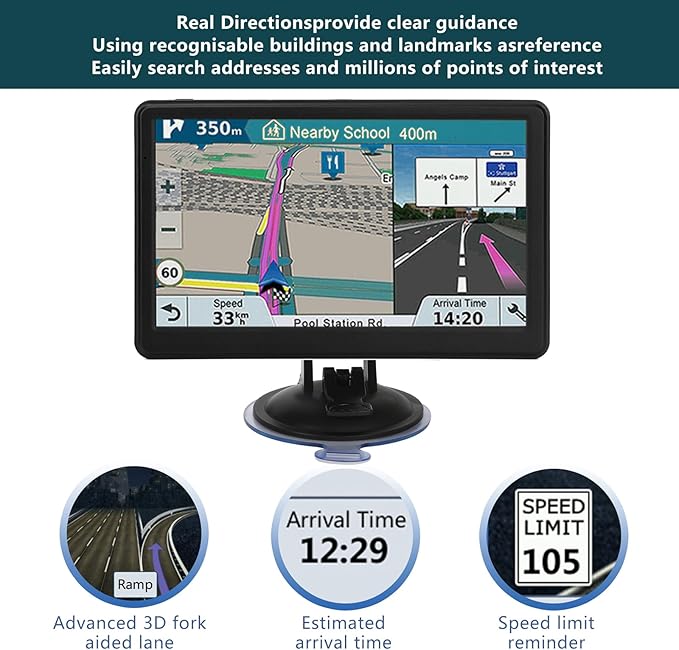 7 Inch GPS Navigator for Car Truck RV, 2026 Latest Map Update, Intelligent Voice Navigation, Speed Limit Alerts, Custom Route Planning, and HD Touchscreen