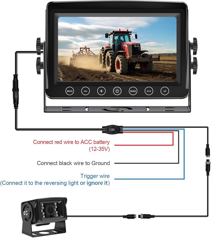 Wired Reverse Rear View Backup Camera 7" 1080P AHD Monitor, IP69K No Water Leakage Camera, Night Vision, Vibration-Proof 10G for Excavator/Tractor/Truck/Caravan/Skid Steer/Heavy Equipment BX71