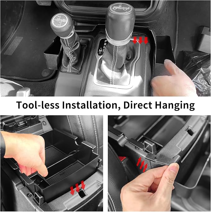 2025 2024 2023 2022-2018 3 Pcs Center Console Organizer for Jeep Wrangler JL JLU Accessories & Jeep Gladiator JT Accessories &Rubicon Sahara Gear Shift Side Tray Organizer Hanging Armrest Storage Box