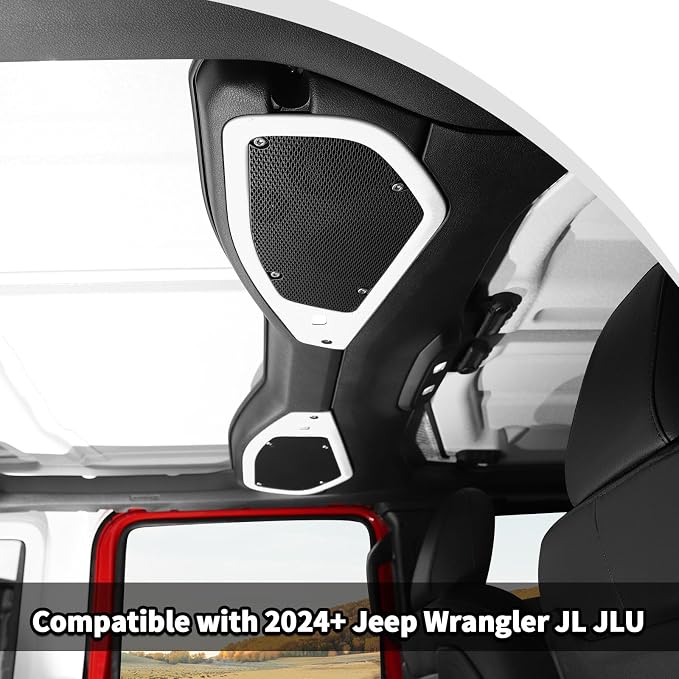 JWWY for Jeep JL Speaker Audio Player Trim Top & A Pillar Cover Trim for 2024-2025 Jeep Wrangler JL JLU & Gladiator JT 4xe Interior Accessories ABS 4PCS White