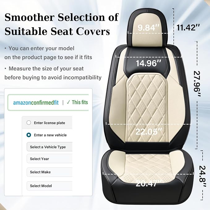 Coverado Car Seat Covers Full Set, Faux Leather Seat Covers for Car, Waterproof Car Seat Protectors 5 Seats, Automotive Seat Covers Universal Fit for Most Cars SUV Trucks- Black&White