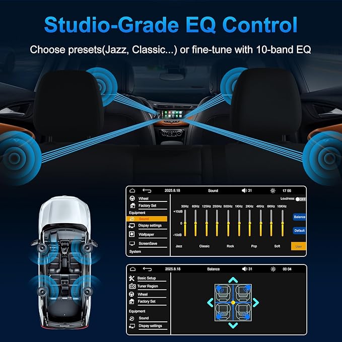 Single Din Car Stereo with Apple CarPlay & Android Auto, HD Touch CarPlay Screen, Backup Cam,Bluetooth, USB Type-C, SWC, EQ, FM Radio (with External Mic) (6.36 inch)