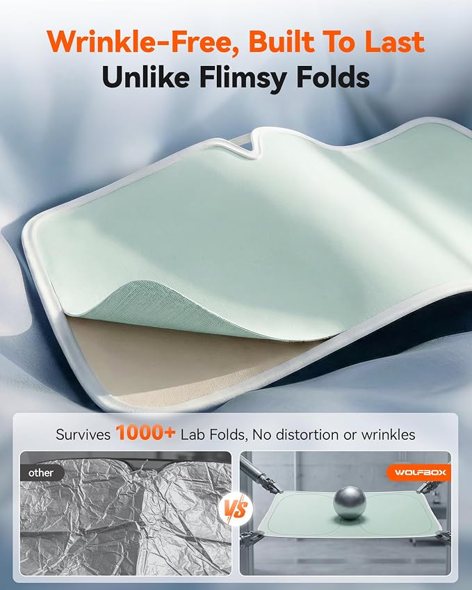 WOLFBOX Foldable Car Windshield Sun Shade, Maximum UV & Heat Shield Front Window Sunshade Visor Protector Universal Fit for SUVs Trucks Sedans (69''x35'')