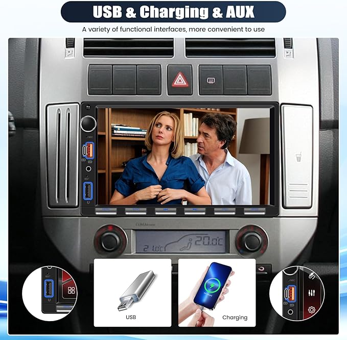 [Upgrade] Double Din Car Stereo with Bluetooth,7 Inch Touch Screen 2 Din Car Radio with FM Radio EQ Mirror Link SWC USB/Type-C/Aux-in Ports+Backup Camera