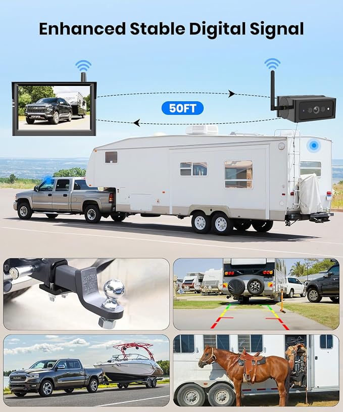 AUTO VOX Wireless Backup Camera Magnetic:Portable No Wiring 1 Min Install Trailer Hitch Camera,2-Channel HD 1080P Car Monitor & IR Night Vision Back Up Camera Systems for Truck,RV (5 inch)