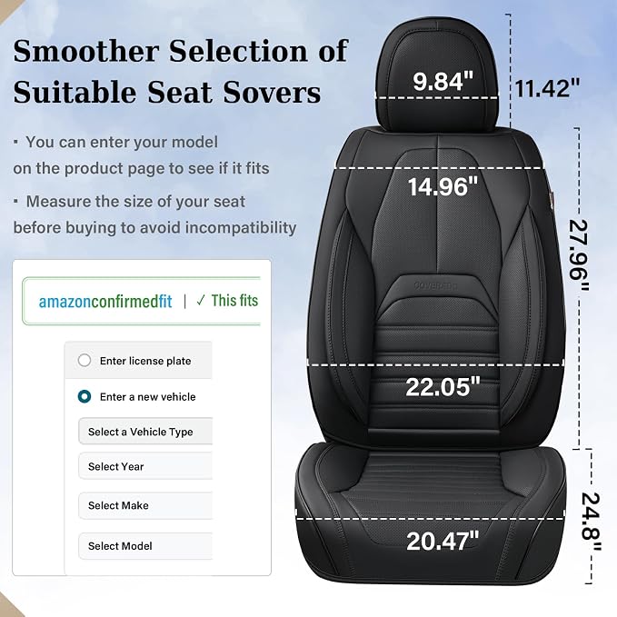 Coverado Car Seat Covers Full Set, Black Seat Covers for Cars, Automotive Seat Covers, Waterproof Nappa Leather Front Seats and Back Car Seat Protector, Universal Fit for Most Cars SUV Trucks