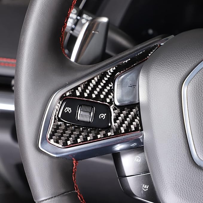 Steering Wheel Button Cover Compatible with Chevrolet Corvette C8 2020-2023, Steering Wheel Frame Trim, Car Steering Wheel Panel Protection Frame Molding Sticker (Black carbon fiber sticker)