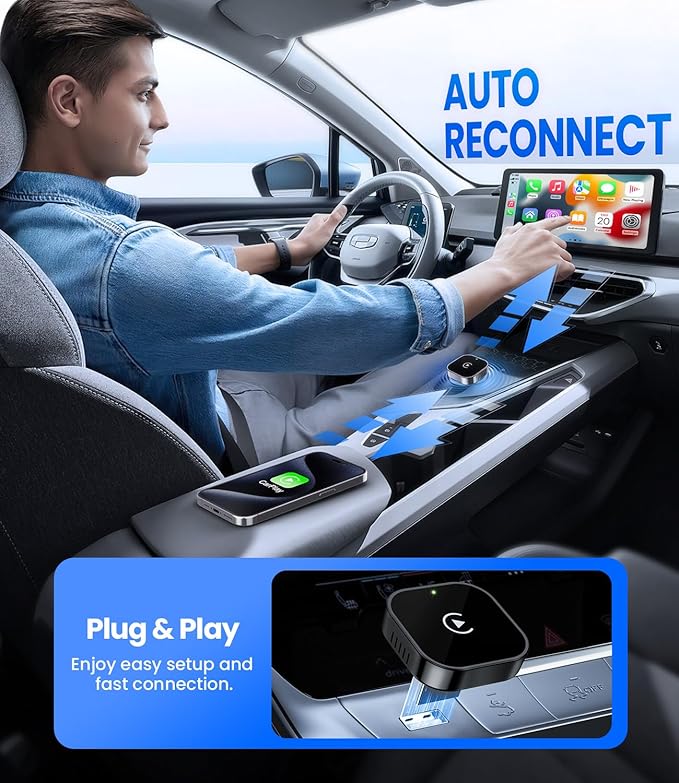 Teeran Wireless CarPlay Adapter for iPhone (2026 Upgraded), Mini Plug & Play for Cars with Factory Wired Apple CarPlay, Fast & Stable Connection, Easy Setup, Wide Vehicle Compatibility USB & USB C﻿