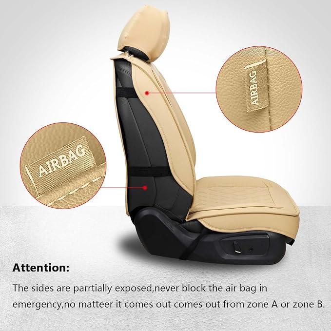 MIROZO Seat Covers Full Set, Leather Car Seat Covers Breathable Car Seat Protector Waterproof Automotive Seat Covers Non Slip Front & Rear Seat Cover Universal Fit for Most Sedan Truck and SUV (Beige)