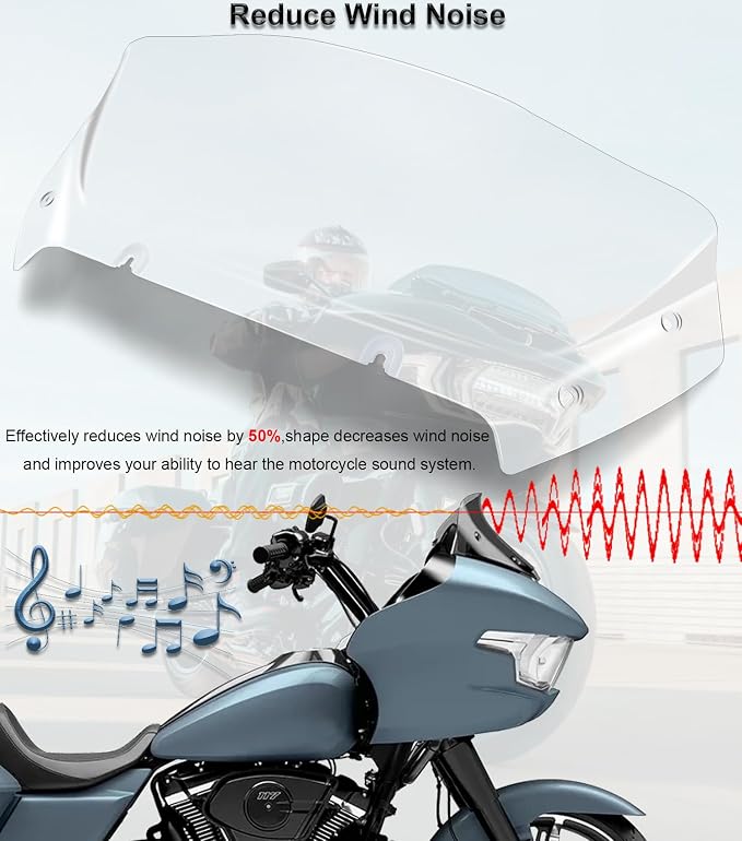 9" Wave Windshield Windscreen Wind Splitter Compatible with Harley Davidson CVO Road Glide FLTRXSE 2023-up, CVO Road Glide ST FLTRXSTSE 2024-up, Road Glide FLTRX 2024-up (Clear)