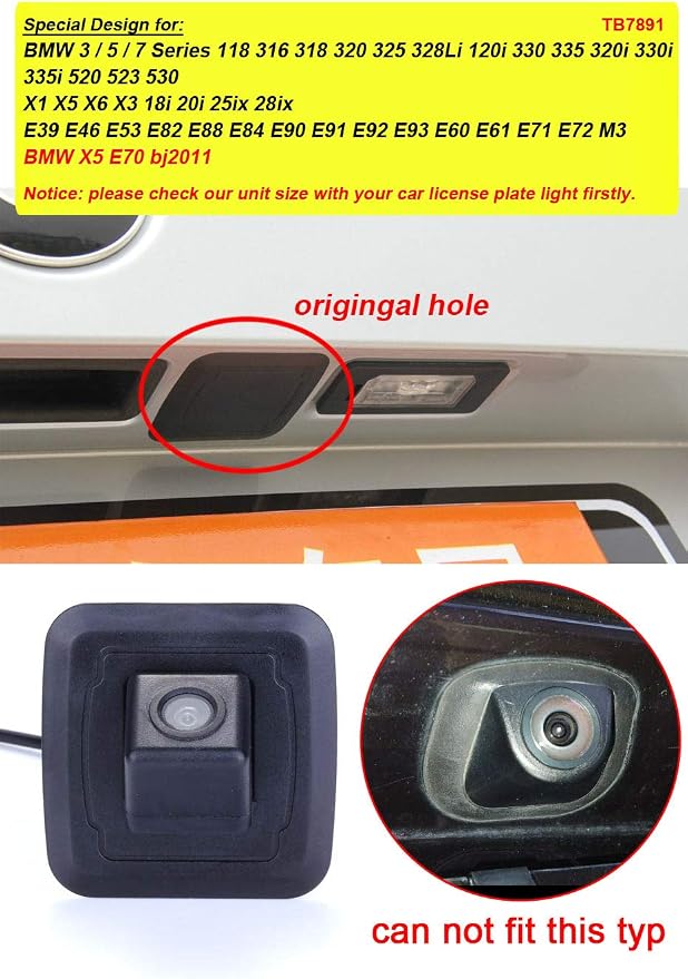 HD Auto 170° Rear View Reversing Backup Camera Compatible with BMW 118 328Li 120i 330 335 320i 330i 335i 520 523 530/X1 X5 X6 X318i/E39 E46 E53 E82 E88 E84 E90 E91 E92 E93 E60 E61 E70 E71 E72 M3