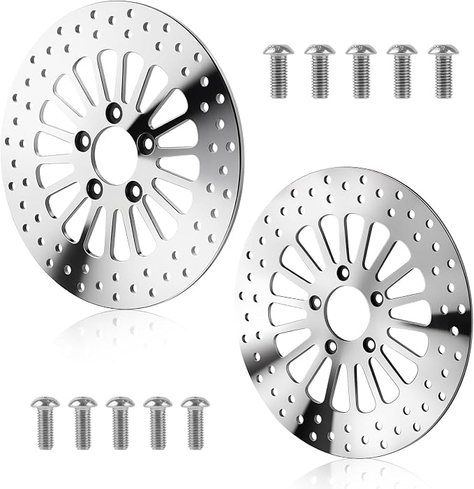 11.8" Front and Rear Brake Rotor with Bolts Set for Harley Davidson Touring Models, for Road King/Street Glide/Road Glide/Electra Glide 2008-2022, Mirror-Polished Stainless Steel Rotors, 2PCS