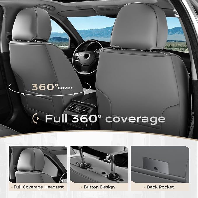Coverado Car Seat Covers Full Set, Seat Covers for Cars, Front Seat Covers and Back Seat Cover Waterproof Leather Automotive Seat Cover, Universal Car Interior Protectors Cushion for Most Cars