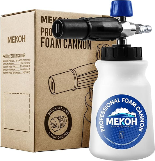 MEKOH Foam Cannon for Pressure Washer, Thick Snow Car Wash Foam Gun with 1.1mm Orifice & 1/4" Quick Connect, Pressure Washer Soap Cannon Attachment for Auto Detailing, Big Mouth Foam Blaster, 4000 PSI