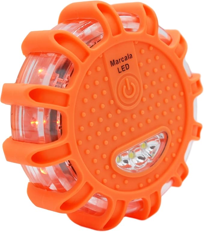 Marcala LED Road Flares 1-Pack | DOT Compliant LED Road Flares Car Emergency Kit | Emergency Flares w/Batteries Installed | Emergency Roadside Lights | 9 Flashing Modes to Get Noticed a Mile Away!