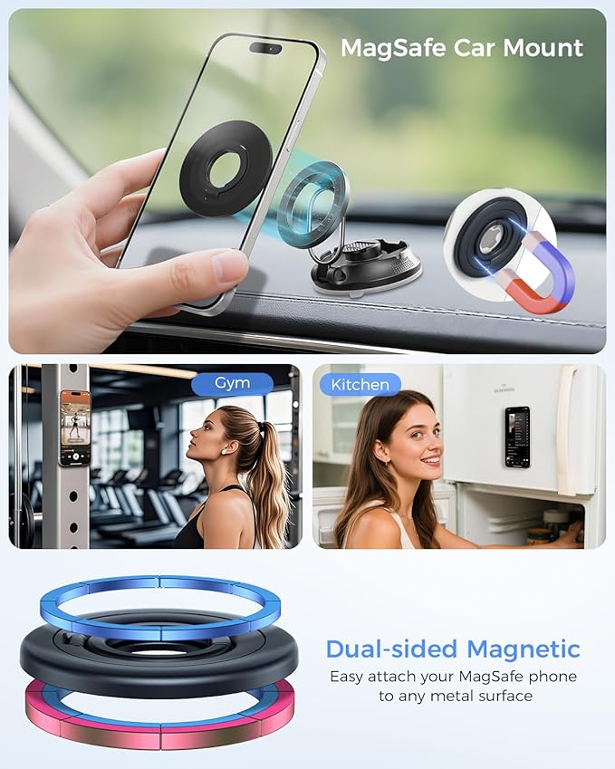 SUPERONE Retractable Car Charger & MagSafe Phone Ring Holder Grip