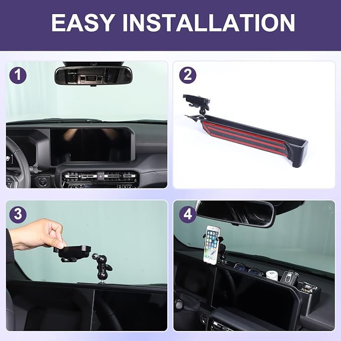 Car Center Console Dash Organizer with Phone Holder Compatible with Toyota Land Cruiser 250 Prado LC250 J250 2024 2025,ABS Dashboard Tray Storage Box Interior Accessories(Phone Mount Holder B)