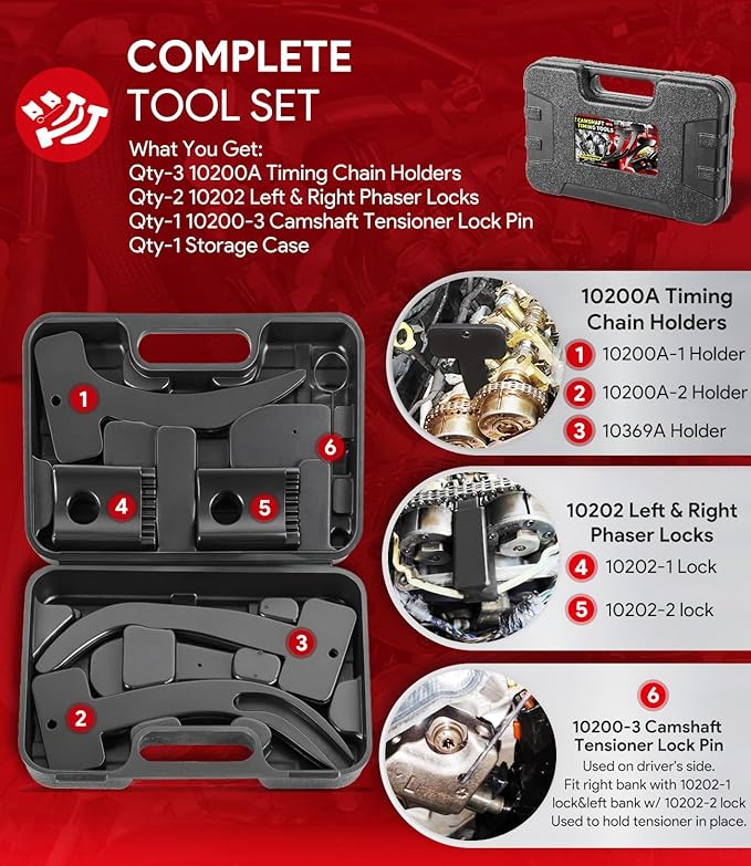 sixcow 3.6 Pentastar Timing Tool Kit, Camshaft Holding Tools for 2011 to 2019 Chrysler Dodge Jeep Ram, Camshaft Phaser Timing Chain Lock Tool Set, 3.6L Camshaft Timing Tools for 10200A,10202, 10369A