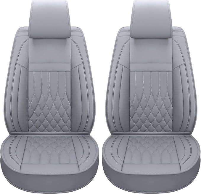 Aierxuan Front Car Seat Covers Universal Fit for Honda Civic Accord CRV, Toyota Camry Prius Rav4 Corolla, Kia, Lexus, Nissan, Mazda, Jeep Cherokee and Most Cars, with Waterproof Leather (Grey)