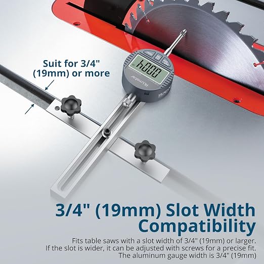 Table Saw Alignment Tool with Digital Dial Indicator,0.0005" Precision Calibration Gauge for Blade,Fence & Arbor Runout,Fast Setup Straight-Through Design,Fits Standard 3/4" (19mm) Miter Slots