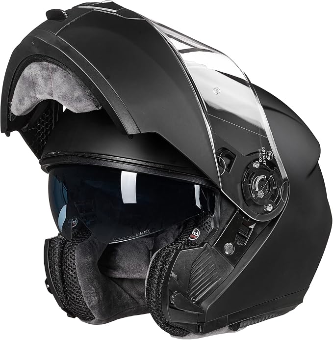 ILM Adult Motorcycle Modular Full Face Helmet Flip up Dual Visor DOT Approved Model 159(Matte Black,X-Large)