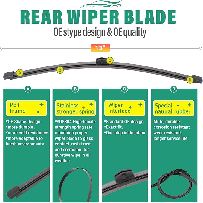 24" 20" 13" Windshield Wiper Blades Replacement for 2019-2024 Audi Q3 / 2009-2017 Audi Q5 SQ5 / 2017-2024 Porsche Panamera Premium All Weather Front Rear Wipers Set - OEM Quality (Pack of 3)