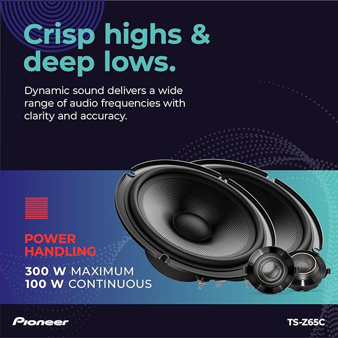 PIONEER Z-Series TS-Z65C 6.5” 2-Way Speakers (Pair) – 300W Max, Crisp Highs + Clear Vocals, Audiophile Upgrade, Add an Amplifier for Optimal Performance