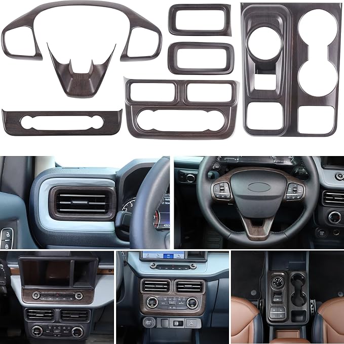 Car 7Pcs Center Console Decoration Trim Kit Compatible with Ford Maverick 2022-2024 Central Control A/C Volume Switch/Outlet Vent/Gear Shift/Steering Panel Protector Cover Interior Accessories