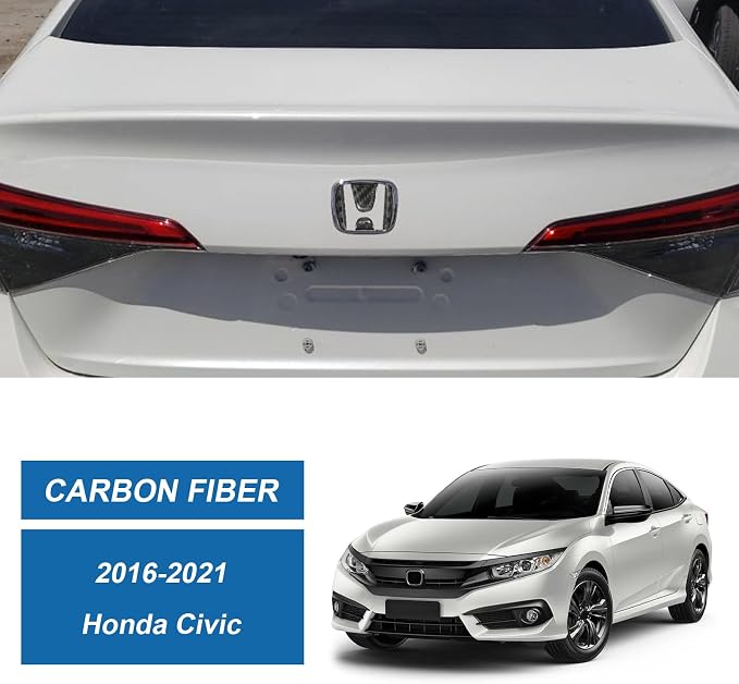 Real Carbon Fiber Tailgate Emblem Trim Compatible with 2016-2021 10th Gen Honda Civic, Exterior Decor Sticker Accessories