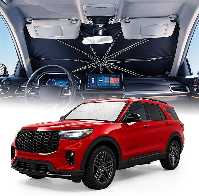 Weektic Custom Windshield Sun Shade Umbrella for Ford Explorer 2011-2026, [Double Thickened Ice Crystal Coating] Sun & Heat Protection, Keep Vehicle Cool & Protect Interior