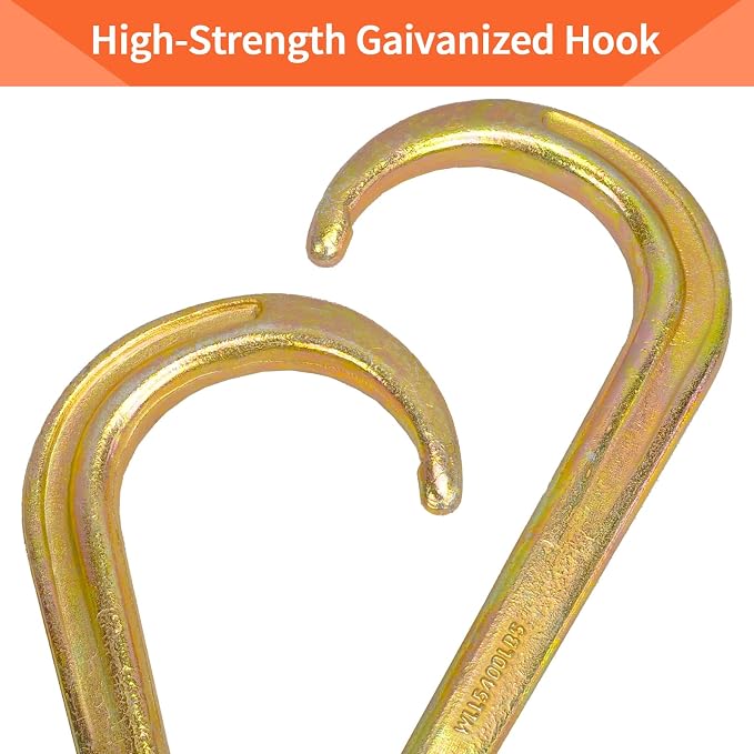 5/16" Grade 70 V-Type Transport Tow Chain 10 Ft w/J-Hooks Long Shank Legs for Flatbed Truck Tie Trailer Tractor Car Wrecker Tow Chain,3700 Lbs Working Load Limit,G70 Steel Towing Chain Bridle