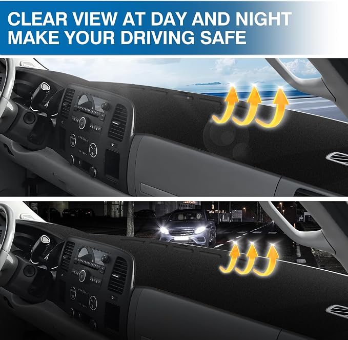 KUST Black Dash Cover for 2007-2013 Chevy Silverado/GMC Sierra/Chevy Avalanche/GMC Yukon/GMC Yukon XL/Chevrolet Tahoe/Suburban (Only Fit 2 Glove Box Dashboard)