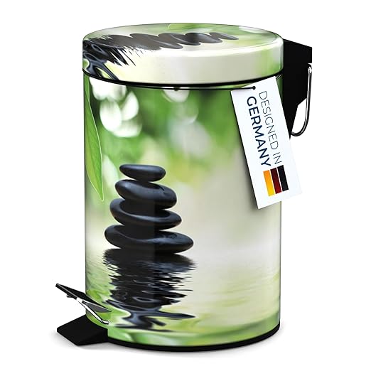 Sanilo Small Bathroom Trash Can with Lid [1.3 Gallon] - Lidded Tiny Trashcan for Garbage - Mini Metal Bin with Soft Closing Mechanism - Bath Room Accessoire Wastebin with Inner Bucket (Harmony)