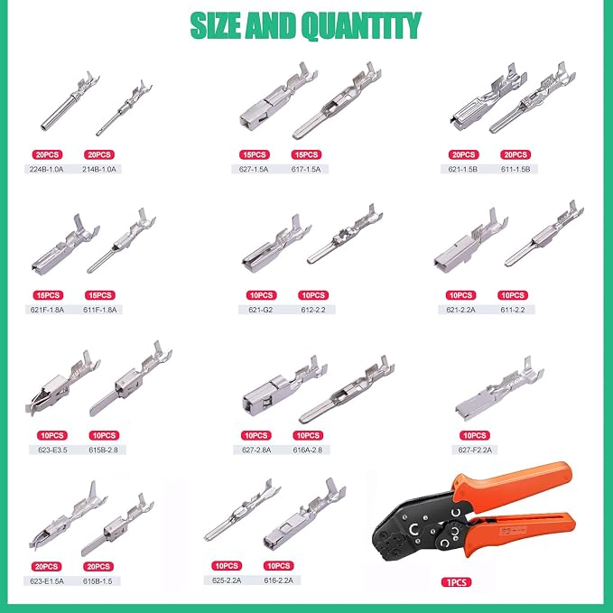 Twidec/290PCS Car Electrical Wire Terminal Pins Connector 1/1.5/1.8/2.2/2.8/3.5mm 21Type Auto Electric Connector Pins Terminal Non-Insulated Plug Removal Male Female Crimp Pins with Crimping Pliers