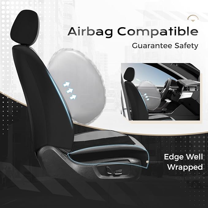 Coverado Air Mesh Seat Cover, Car Seat Cover Front Seats, 3D Breathable Seat Protectors Sports Carbon Fiber Design Airbag Compatible Comfort Universal for Most Cars, Van,Trucks, SUV, Black&Grey