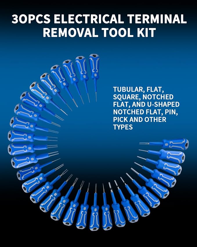 DPTOOL 30Pcs Electrical Terminal Removal Tool Kit Automotive Universal Pin Extractor Connector Separator Set Suitable with 132.5MM 132.88MM 134.7MM 133.8MM Four Size for Most Vehicle Models