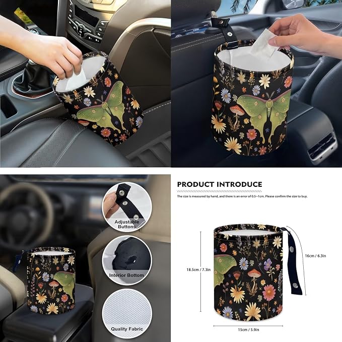 15 Pcs Mushroom Dasiy Moth Car Seat Covers Full Set for Women Cute Car Accessories Interior Car Steering Wheel Cover Seatbelt Covers Trash Bin Rear View Mirror Cover Cup Holders Keychain