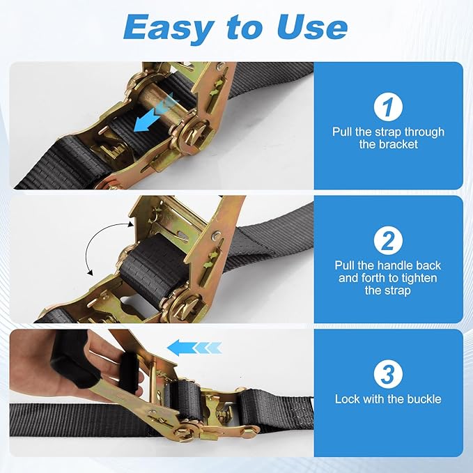 YAYODS 4 Pack Car Tie Down Straps for Trailers with J Hooks, 2" x 10' Heavy Duty Ratchet Straps with 2" x 36'' Axle Straps, 10,000lbs Break Strength Truck Strap for Car, Truck, UTV Transport, Black