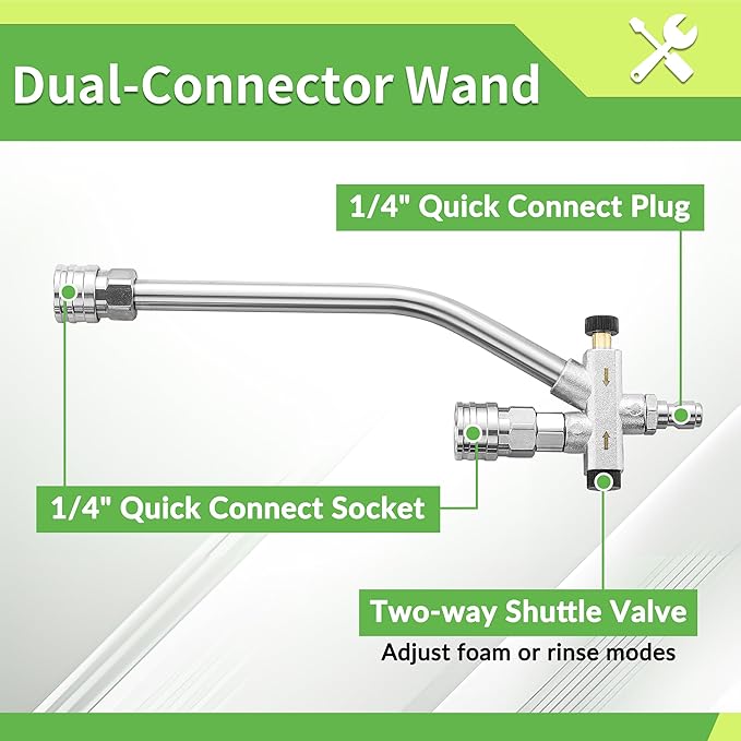 FIXFANS Foam Cannon Dual Connector Accessory for Pressure Washer, Double Tip Attachment Soap Cannon with Replacement Adapter for Portland Husky and Ryobi Power Washer, 1/4" Quick Connect, 5 Nozzles