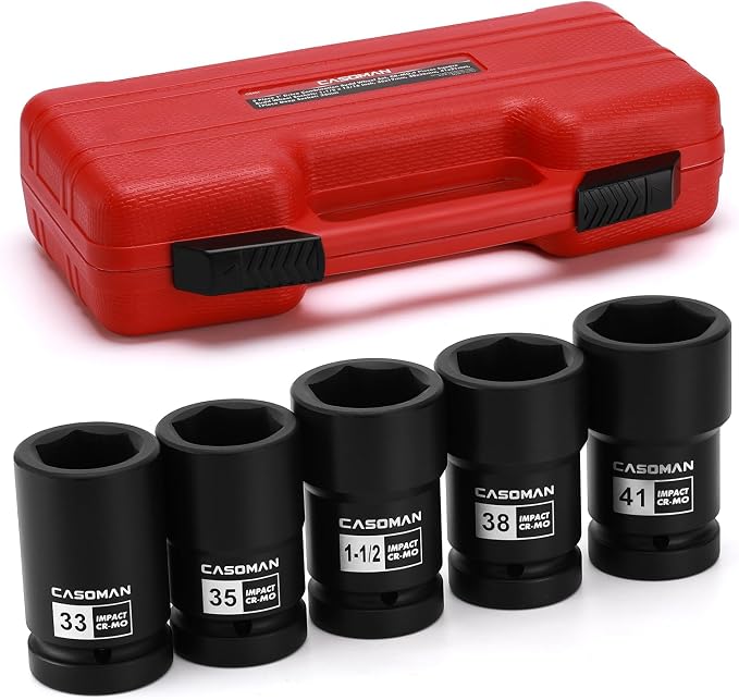 CASOMAN 1-Inch Drive Budd Socket Set, 33mm,35mm,38mm,1-1/2",41mm, Metric & SAE, CR-MO
