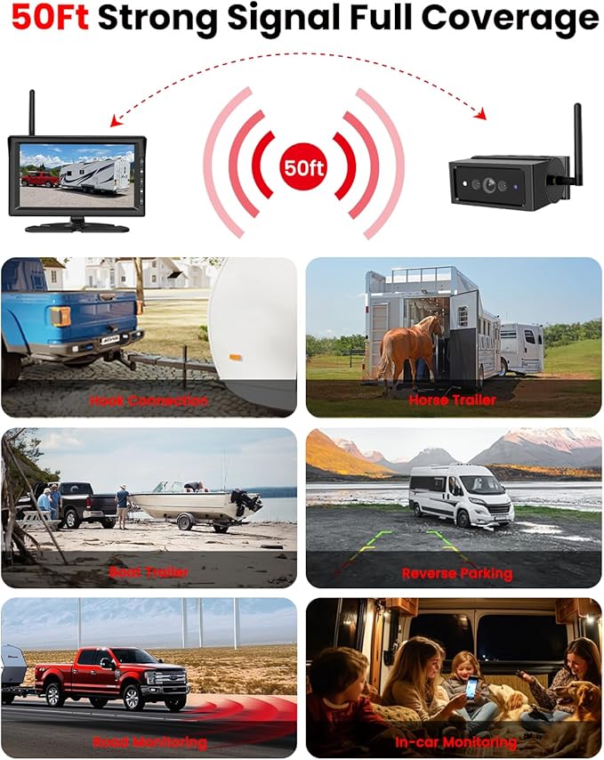 Foxpark Magnetic Wireless Backup Camera for RV Trailer: 1-Min Quick Install No-Drilling Back up Camera with 7" HD 1080P Monitor, 50FT Stable Signal Rear View Camera for Truck, Camper, SUV, Car