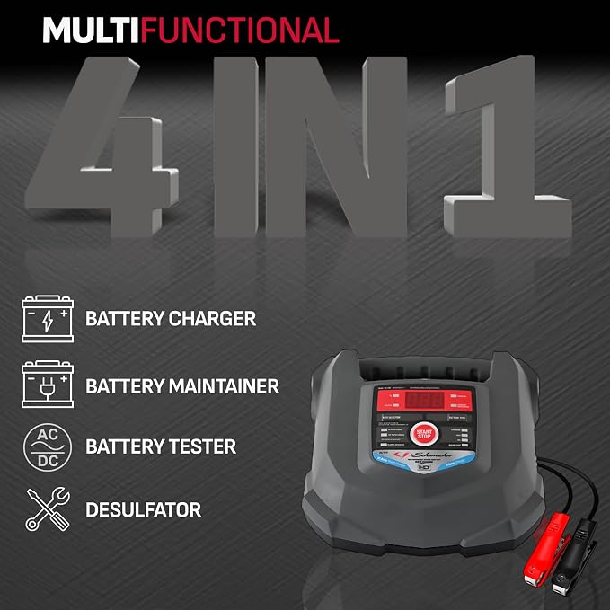 Schumacher Electric Car Battery Charger and Maintainer SC1280 4-in-1, 15 Amp, Fully Automatic for 6v and12v Automobile Batteries - Ideal for Motorcycles, Cars, Trucks, SUVs, Marine Batteries, and More