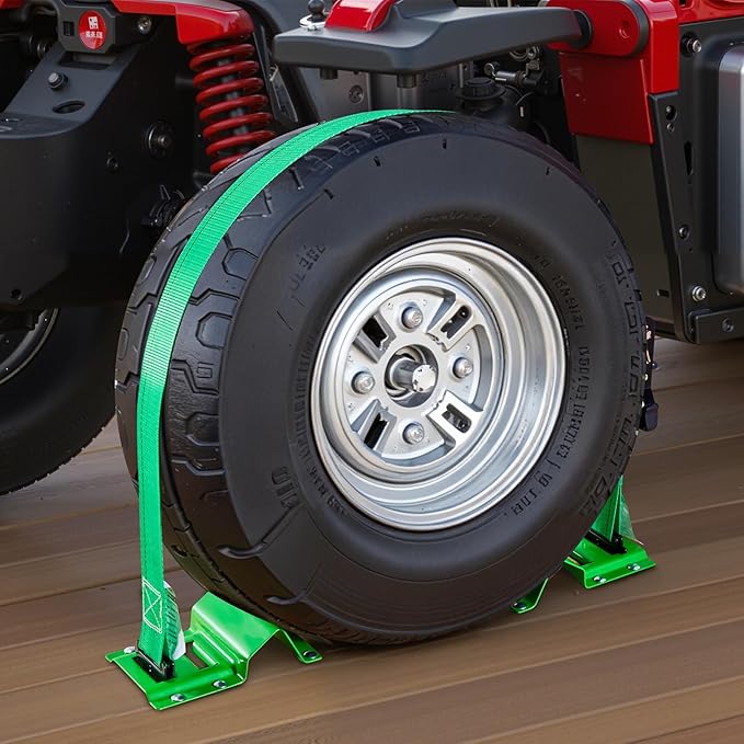 VEVOR Wheel Chock Tie-Down Kit, Chock-Style Trailer Tie Down Strap, Car Tie Down Kit with Buckle, Break Strength 4380 lbs & Working Load 1460 lbs Motorcycle System for ATVs, UTVs & Trailers