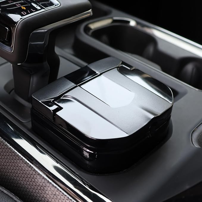 Car Ashtray with Lid - Detachable Non-Cup Holder Design, Stainless Steel Liner Compatible with Chevy Silverado/GMC Sierra 2023-2025, Smoking Accessories with Cigarette Holder Matching Interior.