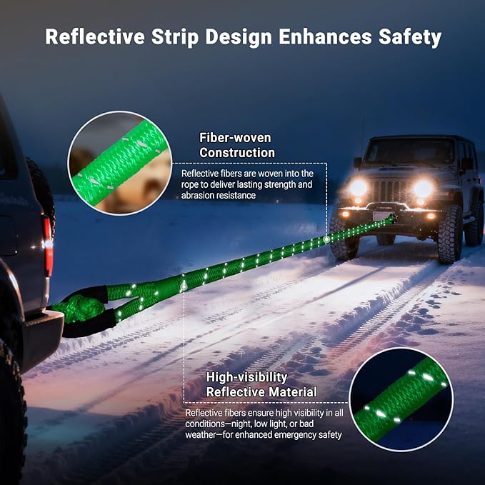 Kinetic Recovery Tow Rope 7/8" x 30ft Tow Strap 48500lbs Snatch Strap with 2Pcs Soft Shackles 56000lbs Break Strength Heavy Duty Kinetic Towing Rope for Truck ATV UTV Offroad Recovery Rope Kit