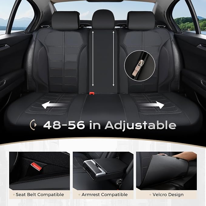 Coverado Full Set Leather Car Seat Covers, Crafted with Full Leather Construction and Carbon Fibre Weave Universal Fit for Most Cars SUV Trucks(Black