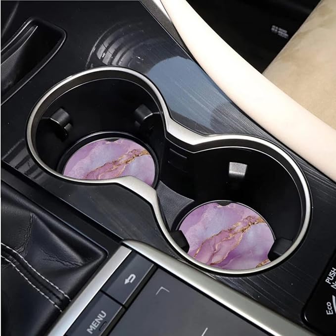 BIGCARJOB Pink Marble Print Car Seat Covers Set 15 Pcs Pink Marble Texture Car Interior Accessories Full Set Auto Seat Headrest Cover Steering Wheel Cover Car Trash Can Hanging