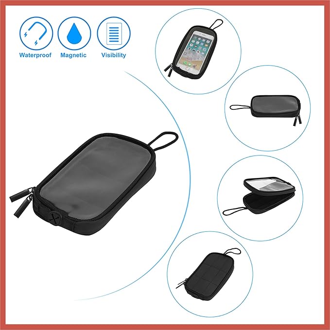 ACROPIX Universal 7'' Magnetic Tank Bag with Headphone Hole PU Leather Waterproof Motorbike Saddlebag for Motorcycle Car Parts