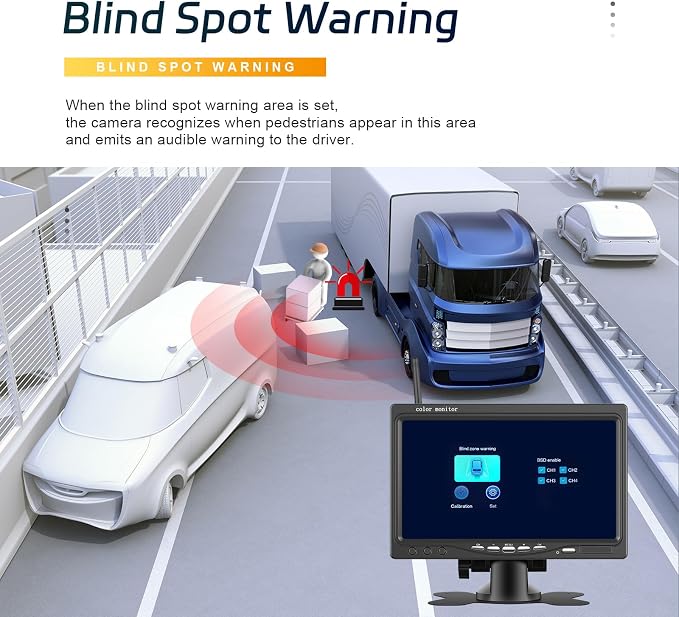 SIXWIN 7 Inch Wireless Backup Camera for Truck with 1080P Rear View Camera System for Cars, 4 Channels Split Screen, BSD Alert, Night Vision, IP68K Waterproof, for Truck, Pickup, Trailer